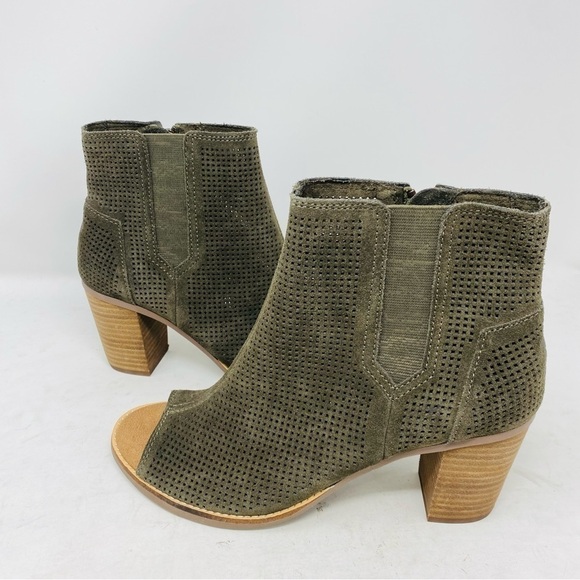 Toms Majorca Leather Suede Peep Toe Booties Size 9.5 - Picture 1 of 8